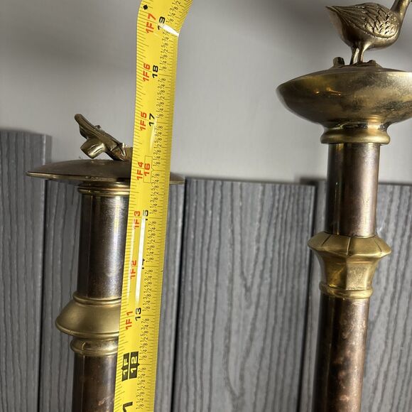 Vintage set of 3 of Heavy Brass Candle Sticks by SARREID Ltd Korea (Ducks 2/3) - Picture 4 of 16